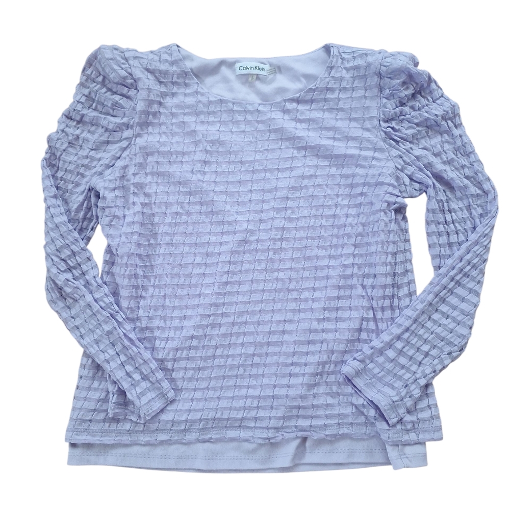 Calvin Klein Lavender Textured Puffed Long Sleeve Blouse Top S